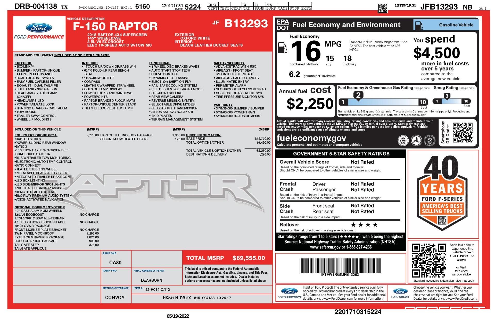 Used 2018 Ford F-150 Raptor For Sale (Sold)